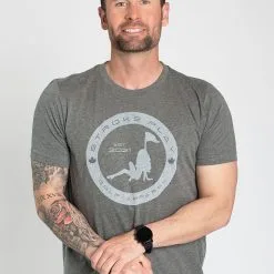 Stroke Play Golf Apparel Stroke Play Circle Men's T-Shirt -golf clubs Shop Stroke Play grey circle tshirt t logo grey cotton poly front 2